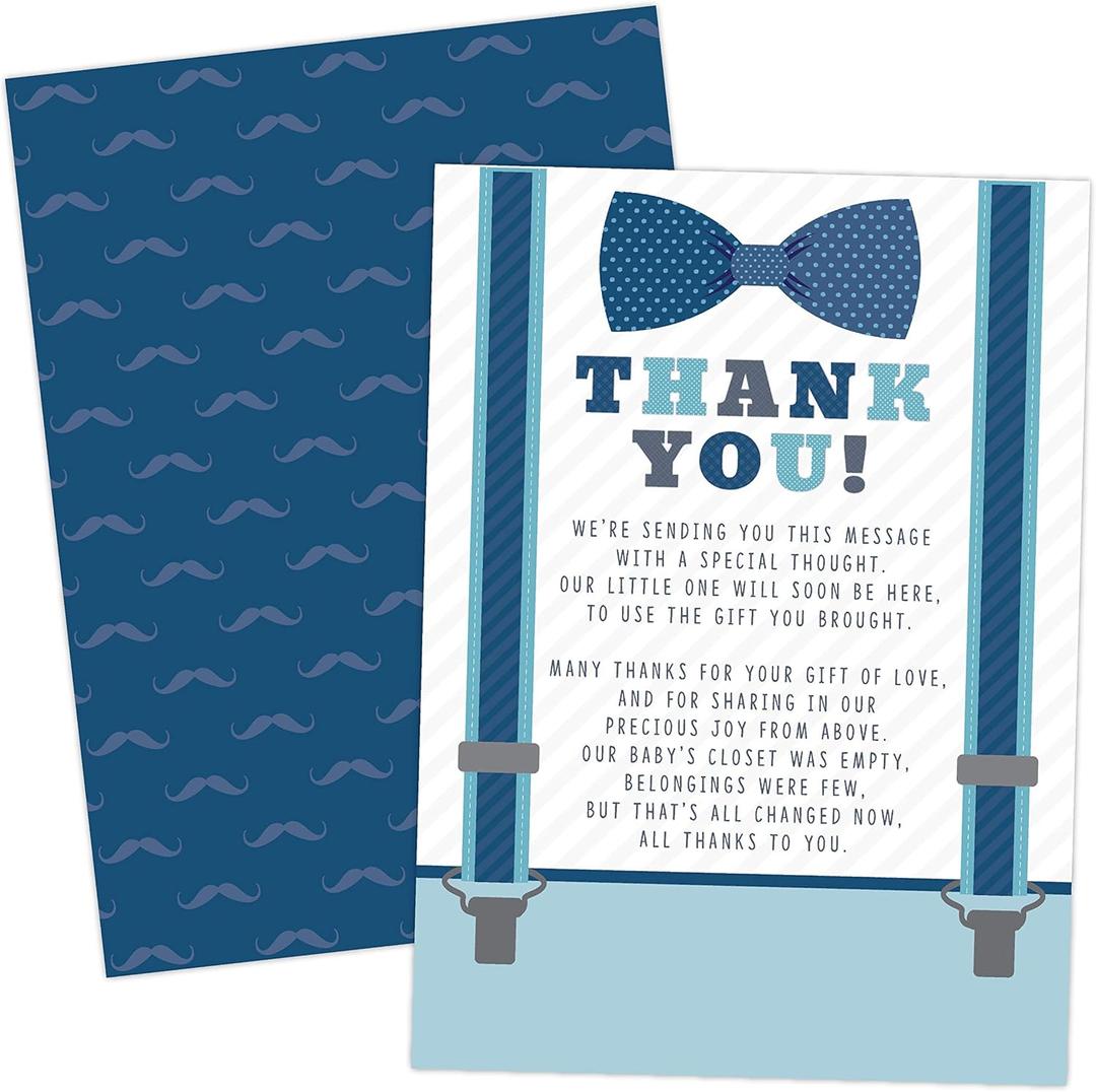 Your Main Event Prints Little Man Boy Baby Shower Thank You Cards - Bow Tie and Mustaches - 20 Count Including Envelopes