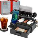 Parkway Home Black Wood Phone Docking Station with Drawer, Compatible with Apple Watch - Wood Charging Station Organizer Stand, Bedside Nightstand Organizer for Men, Holds, Tablet, Glasses, Keys, EDC