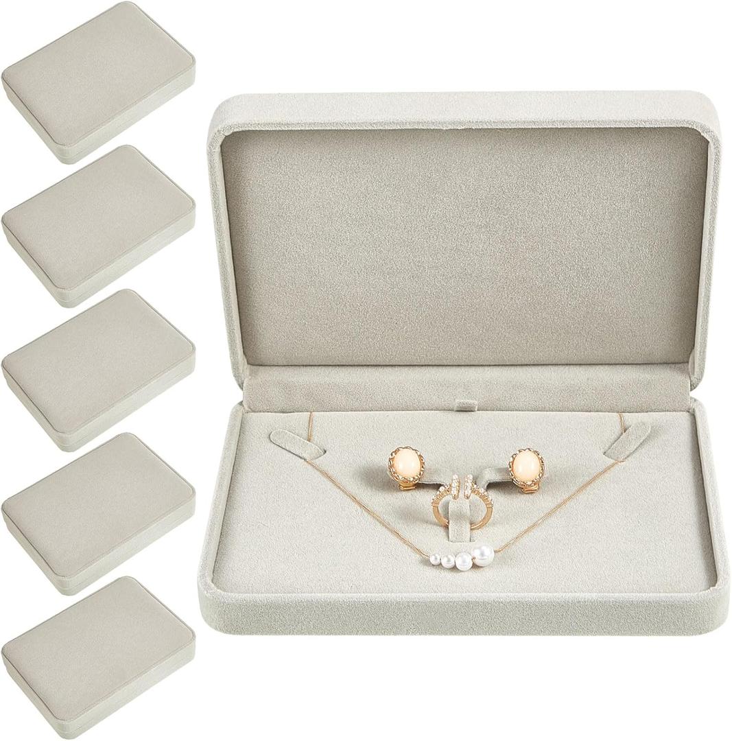 Bucherry 6 Pcs Large Jewelry Set Box Necklace and Ring Earring Pendant Gift Box Flannelette Jewelry Gift Box Jewelry Case for Traveling (Gray)