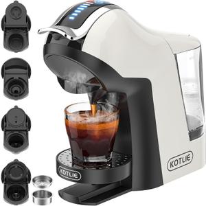 KOTLIE 5in1 19Bar Multicapsule Espresso Coffee Machine, Cold&Hot Brewing Single-Serve Coffee Maker, Cappuccino&Latte Maker for Kcup/Dolce Gusto/Nespresso Original/GroundCoffee/44mm ESE EM-308A (White)