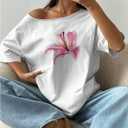 Women's Off The Shoulder Tops Floral Graphic Oversized Tshirts Shirts Y2k Summer Tops Trendy (Yellow, S)