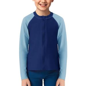 Haloumoning Boys UPF+ 50 Rash Guard Kids Zip Up Long Sleeve Sun Protection Quick Dry Swim Shirt 5-14 Years, 150