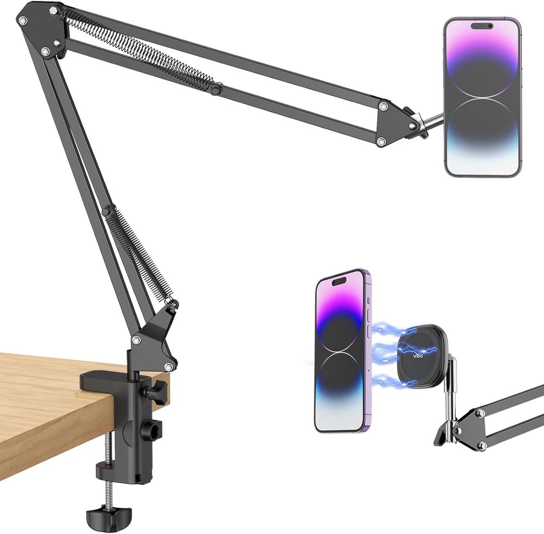 VRIG Magnetic Phone Holder Mount for Desk,MagSafe Flexible Overhead Phone Mount Stand,360 Free Adjustable Long Arm Cell Phone Stand for Desk/Bed for iPhone and More/Android,Magnetic Ring Included