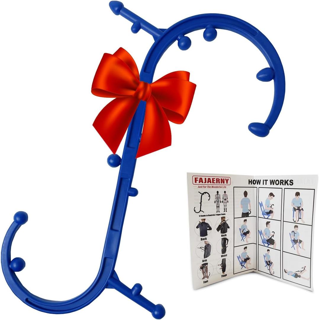 Trigger Point Massager - Deep Tissue Massage Tool for Muscle Knot Pain Relief (Back, Neck, Shoulder, Legs & Feet), Handheld Self Massage Cane with S-Shaped Dual-Section Design(Blue)