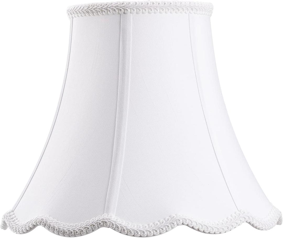 Bell Lamp Shade, Saangseon White Scalloped Lampshade Replacement, 7'' Top x 14'' Bottom x 10.5'' Slant Height x 10'' Vertical Height, Brass Spider (7'' x 14'' x 10'')