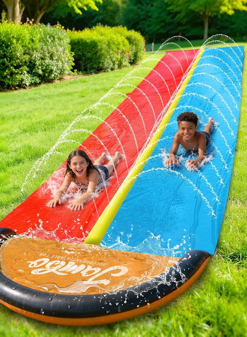 JAMBO Premium 18Ft Budget Slip Splash and Slide, Heavy Duty Water Slide with Advanced Sprinkler System, Backyard Waterslide, Splash Mat, Outdoor Water Toys n Slides for Kids