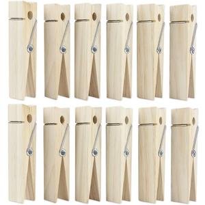 6 Inch, Giant Clothespins, Jumbo Wood Clips for DIY Craft, Bathroom or Laundry Room Decoration, 12 PCS