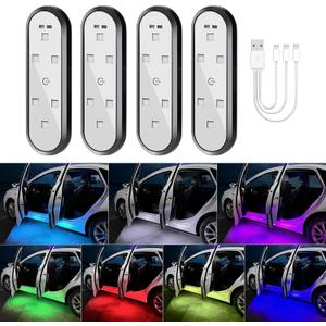CARFIB Car Door Lights LED 7 Color Projector Lights Magnetic Sensing Welcome Door Sill Courtesy Projection Rechargeable USB Wireless Car Interior Atmosphere Warning Lamps 4Pcs