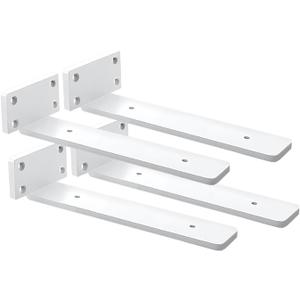 4 Pack Shelf Brackets White 10 Inch Floating Shelf Bracket 1/5 inch Thick Heavy Duty Hidden Shelf Brackets Iron Metal Brackets for Shelf Support with Screw Included