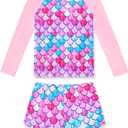 Girls Rash Guard Swimsuit Two Piece Long Sleeve Bathing Suits