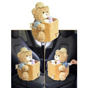 Cute Plush 2 in 1 Car Tissue Box and Trash Can Teddy Bear Tissue Box Plush Animals Cute Holder Plushie Multifunctional Organizer Creative Accessories for Women,Straw Hat Bear