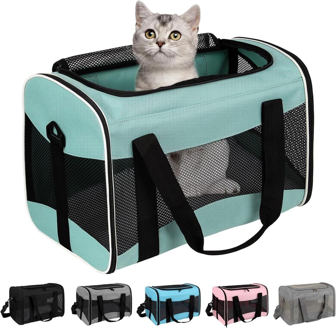 Cat Carrying Case Pet Dog Carrier Soft-Sided Bag Airline Approved, Pet Travel Carrier Up to 15 Lbs, Collapsible Cat Carrier Dog Carrier for Medium Cats Small Cats Dogs(17x11x11 Green) (17.0"L x 11.0"W x 11.0"H)