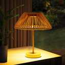 Outdoor Solar Table Lamp for Patio - Large Brightness Handmade Imitation Rattan Lamps Waterproof Cordless with 6 LED Lights Boho Table Lantern for Desk Garden Balcony Yard Room Decoration Gifts Mom