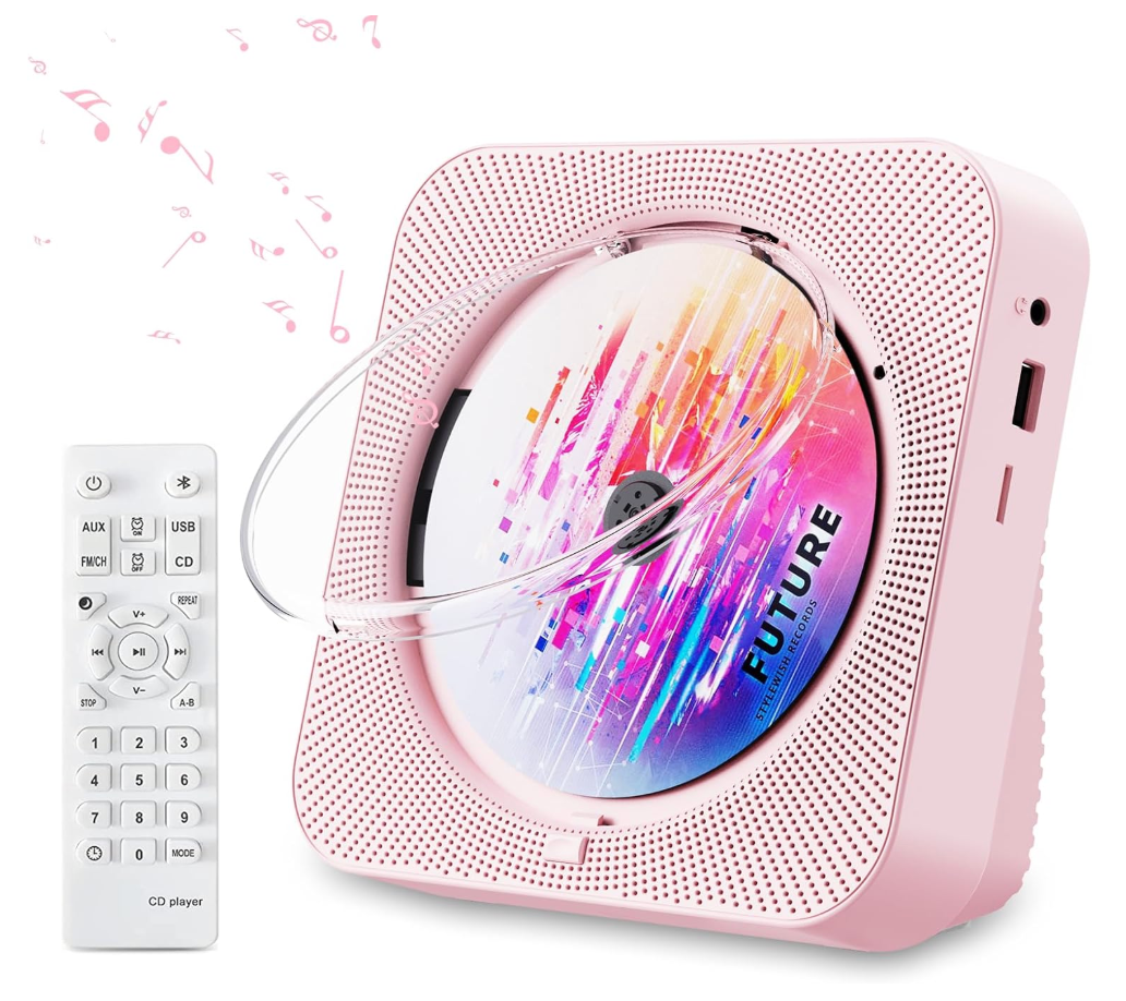 CD Player Portable with Bluetooth 5.1Desktop CD Player with HiFi Sound Speakers,Remote Control,Dust Cover,LED Display,Boombox FM Radio,USB/AUX for Home (Pink)