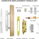 ALLYWASAI Patio Sliding Patio Door Handle Set with Mortise Lock, Key Cylinder and Keeper, Wood Handle Lock Set Fits Door Thickness from 1-1/2" to 1-3/4", 3-15/16" Screw Hole Spacing, Keyed, White