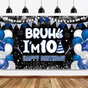 10th Birthday Decorations Banner for Boys Bruh I'm 10 Backdrop Funny Teenage Bday Banner Teen Boy 10th Birthday Decor 5.9x3.6ft Happy 10 Years Old Birthday Party Supplies
