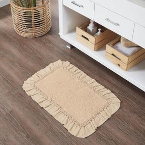 VHC Brands Burlap Vintage Ruffled Absorbent Bath Mat- Farmhouse Cottage Shower Bathroom Decor Beige, 20x30