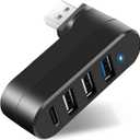 4-Port USB 3.0 Hub [90/180 Rotatable], USB Splitter with 1 USB 3.0 Port, 2 USB 2.0 Ports, and 1 USB C Data Port, USB Extender for Laptops, Cars, Surface go, Mac, MacBook Air/Pro, and Other Devices
