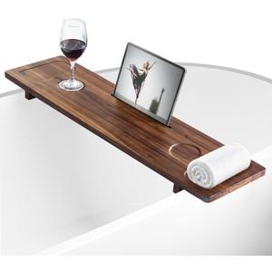 Acacia Wood Bathtub Caddy Tray 34.6" Adjustable Bath Tray for Tub | Bathtub Tray With Non-Slip Grip, Water-Resistant Wood & Stable Expandable Design Keeps Bath Essentials Secure & Within Reach