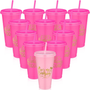 Birthday Party Tumblers 24 oz Squad Plastic Tumblers with Lid and Straw for 20th 30th 40th 50th 60th Birthday Decorations Favor for Women Adults (Pink, Rose Red,12 Pcs)