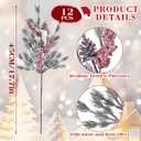 8 Pcs 25.6" Artificial Christmas Snow Flocked Pine Branches with Pine Cones Red Berries Faux Greenery Stems Winter Xmas Tree Needle Pick for Vase Filler DIY Craft Garland Wreath Home Decor