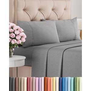 Cal King Size 4 Piece Sheet Set - Comfy Breathable & Cooling Bed Sheets Set - Hotel Luxury Bedding for Women, Men, Kids, Teens, Boys & Girls - Deep Pockets and Wrinkle Free - Grey (Heathered Sheets)