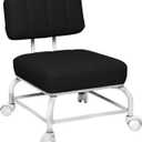 Rolling Stool with Back Rest VAPAA TAIDE Roller Chair Heavy Duty Rolling Stools with Wheels for Home Office Garage Mechanic Flooring Cleaning Shop Black (Medium)