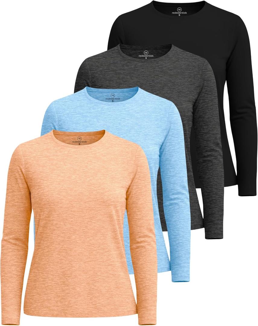 4 Pack Women's Dry Fit Long Sleeve Sun Shirts UPF 50 Hiking Workout Tops | Available In Plus Size, Quick Dry Fit Swim Shirts, SPF UV Protection Rash Guard, Athletic Tops Gym, Running, Fishing (Black, S)