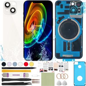 Back Glass Replacement Compatible with iPhone 14 Plus All Carriers 6.7" + Pre-Installed Plate and Camera Frame + Professional Tools (Starlight)