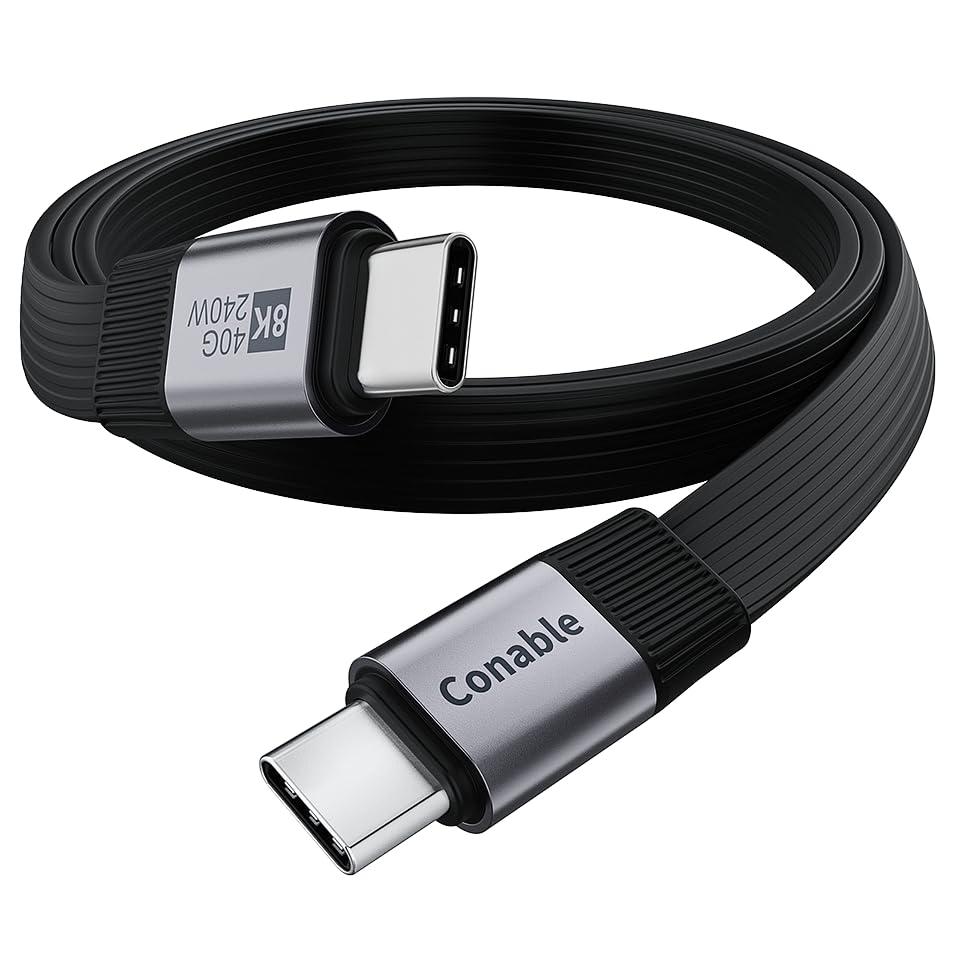 USB 4 Cable for Thunderbolt 5/4/3, Flat USB C Cable 4FT, 40Gbps Data Transfer, 8K@60Hz Video Display, 240W PD Fast Charging, Compatible with iPhone 16/15 Pro Max, MacBook, iPad, SSD, Docking, eGPU