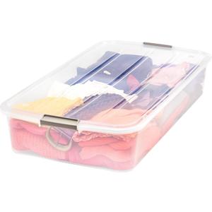 IRIS USA 50 Qt Plastic Under Bed Storage Organizer Bin Container with Secure Lids and Durable Black Buckles, Multi-Purpose for Clothes Shoes Clothing Bedding, Long, Clear