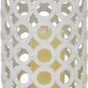 Deco 79 Ceramic Circles Decorative Candle Lantern with Cut Out Design, 7" x 8" x 11", White