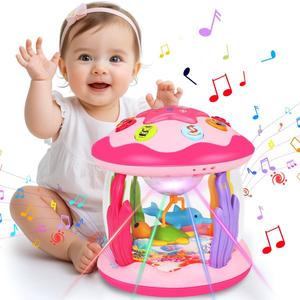Baby Girl Toys 6-12 Months: Babies Ocean Rotating Light Up Musical Toys 12-18 Months Crawling Learning Infant Toy for Toddlers 1 2 3 Years Old Baby Girl (Pink)
