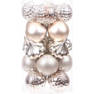 Sea Team 21-Pack Christmas Ball Ornaments with Strings, 80mm/3.15-Inch Large Size Baubles, Shatterproof Plastic Christmas Bulbs, Hanging Decorations for Xmas Tree, Holiday, Wedding, Party, Champagne