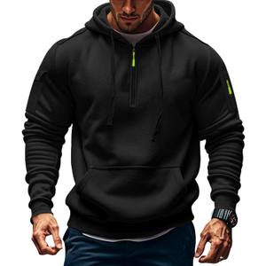 Men's Fleece Workout Athletic Pullover Hoodie Long Sleeve Basic Quarter Zip Pullover Sweatshirt with Kanga Pocket (Medium, Black-1)