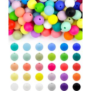 180PCS FIVEIZERO Silicone Beads  30 Colors 12mm Round Rubber Beads Bulk for DIY Crafts, Keychain Accessories & Jewelry Making