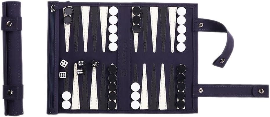 Backgammon Game Set - Roll up Board Games- Portable Travel Backgammon for Companion. Multiple Colors (Navy Blue)