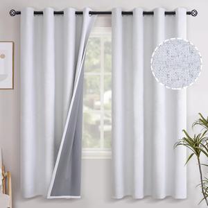 YoungsTex White Linen Blackout Curtains 72 Inches Long for Living Room, Thermal Insulated Winter Drapes with Grommet Energy Saving for Bedroom, 2 Panels, 52 X 72 Inch