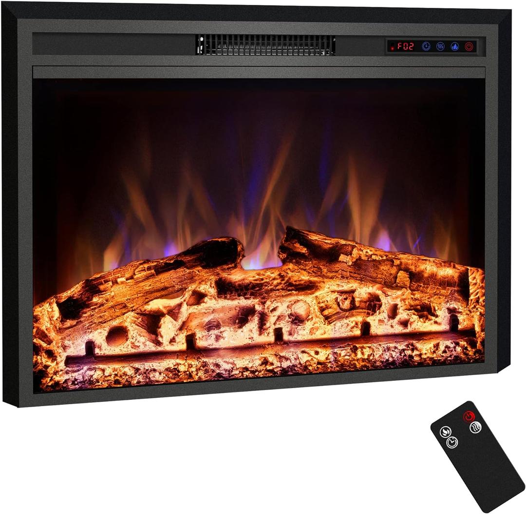 Electric Fireplace, 33" Electric Fireplace Inserts, Recessed Fireplace Heater with Remote Control, Adjustable Flame Colors, Timer&Overheating Protection, 750/1500W