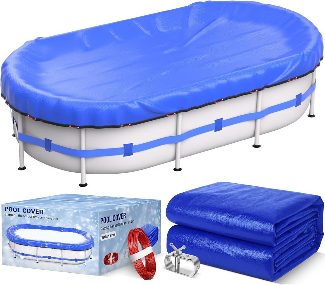 15 x 30 FT Oval Winter Pool Cover 500D Extra Thick Above Ground Pool Cover Above Ground Pool Protection with Winch and Cable Royal Blue