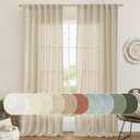 LAMIT Light Filtering Sheer Linen Curtains 102 inches Long, Linen Textured Semi Sheer Back Tab and Rod Pocket Natural Boho Drapes for Living Room/Farmhouse, 2 Panels, Linen, 52 x 102 Inch