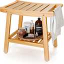 Bamboo Shower Bench for Inside Shower to Sit on,Waterproof Shower Stool for Shaving Legs,Spa Bathroom Shower Chair with Storage Shelf, Bathroom Bench Seat for Senior Adult Disabled Elderly (Large)