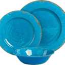 Gibson Home Mauna Melamine Plastic Dinnerware Set, Service for 4 (12pcs), Light blue