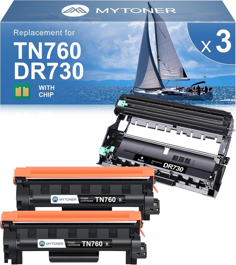 MYTONER Compatible Toner Cartridges Replacement for Brother TN760 TN-760 DR730 Drum Unit TN730 TN-730 for MFC-L2750DW MFC-L2690DW MFC-L2710DW MFC-L2717DW HL-L2350DW Printer (2 Packs Toner, 1 Drum)