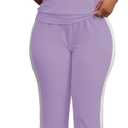 PINSV Women's 2 Piece Outfits Short Sleeve Tops Sweatpants Colorblock Bodycon Lounge Sets Tracksuit (XL)