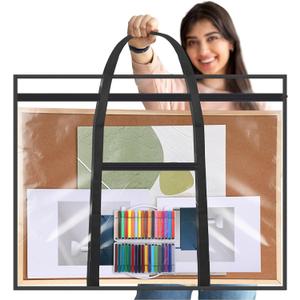 Large Art Portfolio Case 48" x 36" Poster Storage Bag Bulletin Board Holder Container PVC Folder with Zipper Handles Pocket for Teachers Artist Artwork Organization(Black,Clear)