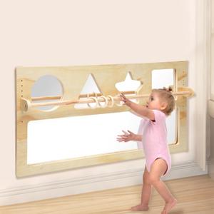 Montessori Mirror Baby Wall,Montessori 3-in-1 Shatterproof Mirror,with Wooden Pull Rods, Infant Coordination Mirror,Applicable to Kids Classroom Furniture for Daycare, Homeschool or Preschool