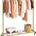 Buzowruil Clothing Clothes Rack Standard Rod Simple Rolling Metal Garment Rack Organizer Hanger with Wheels,Gold