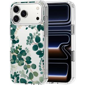 MOSNOVO for iPhone 17 Pro Max Case | Military Grade 6.6ft Drop Tested | Camera Control | Clear with Eucalyptus Design