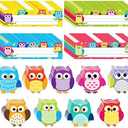 Geyee 81 Pcs Bulletin Board Cutouts Self Adhesive Name Tags Teacher Name Plate for Desk Classroom Birthday Party Baby Shower School Teacher Supplies (Owl)